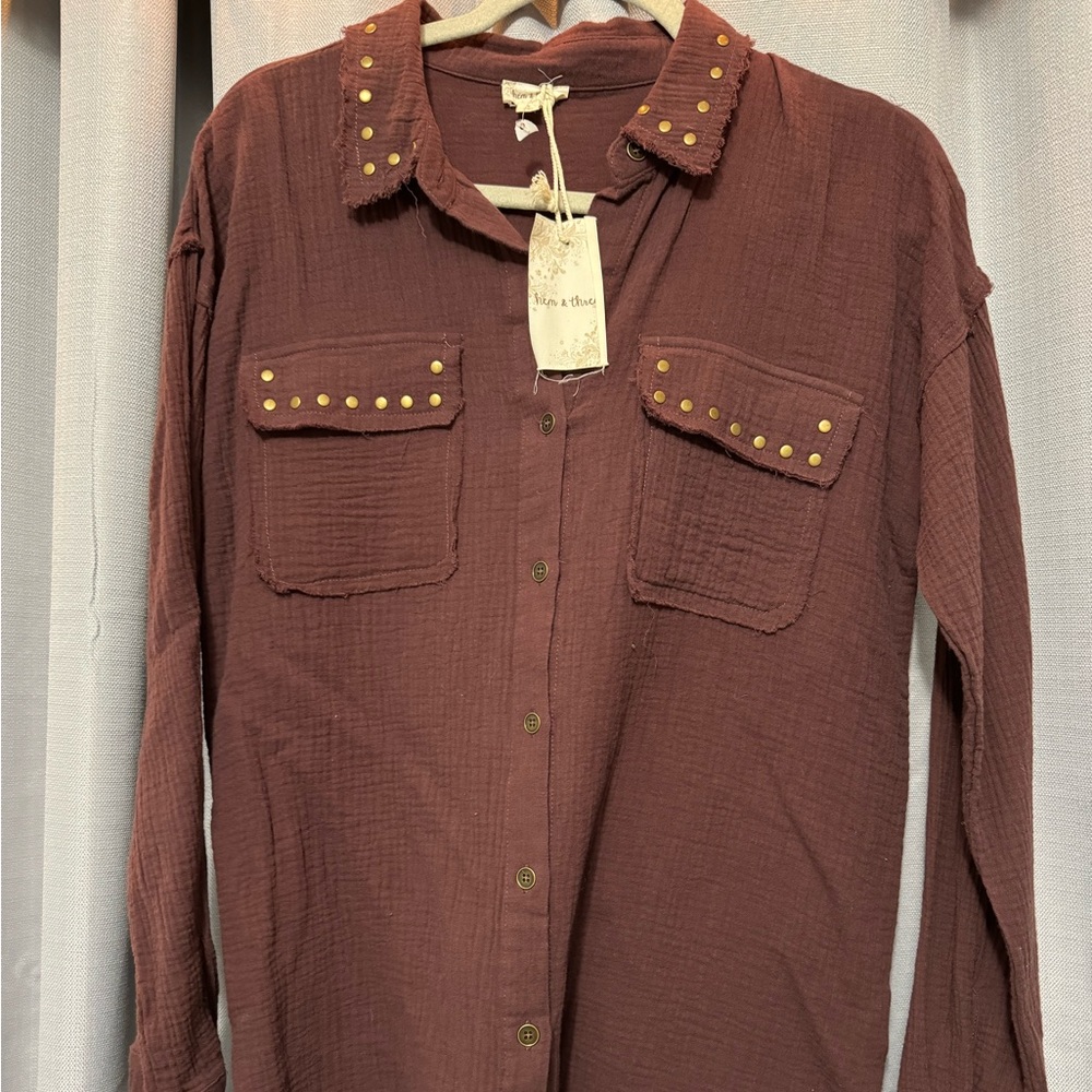 NWT Hem & Thred Cotton Gauze Shirt Stud Detail